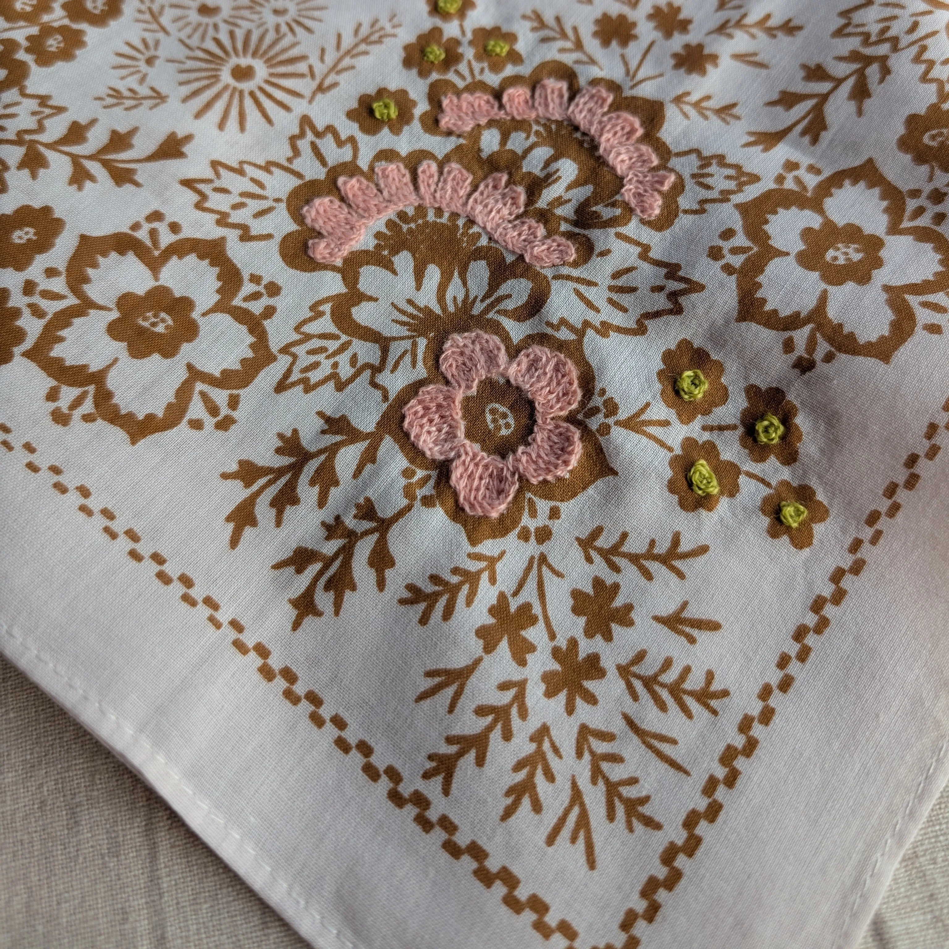 Embroidered Cotton Bandana | Almond sold by Last Chance Textiles