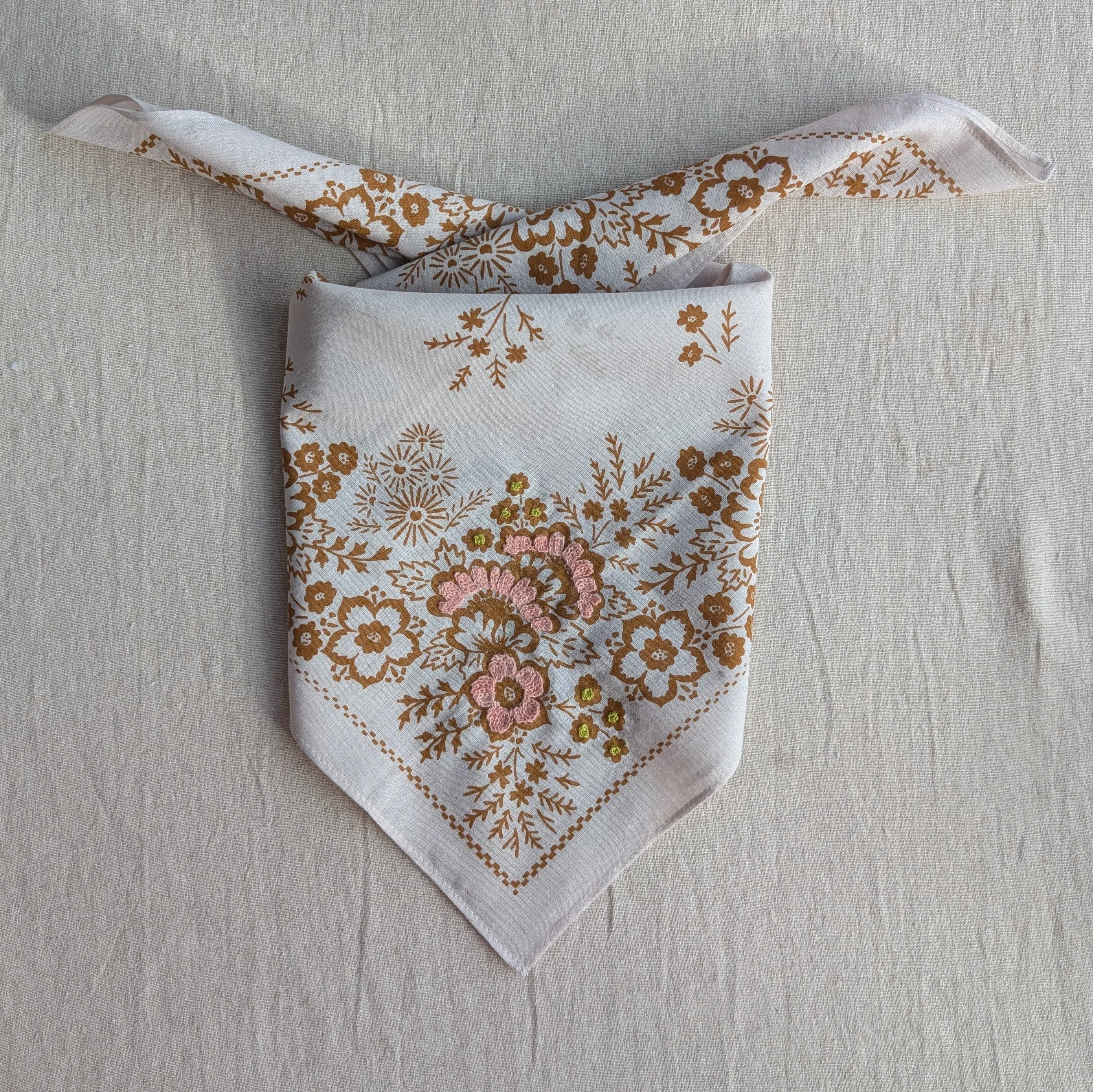 Embroidered Cotton Bandana | Almond sold by Last Chance Textiles product image thumbnail 2