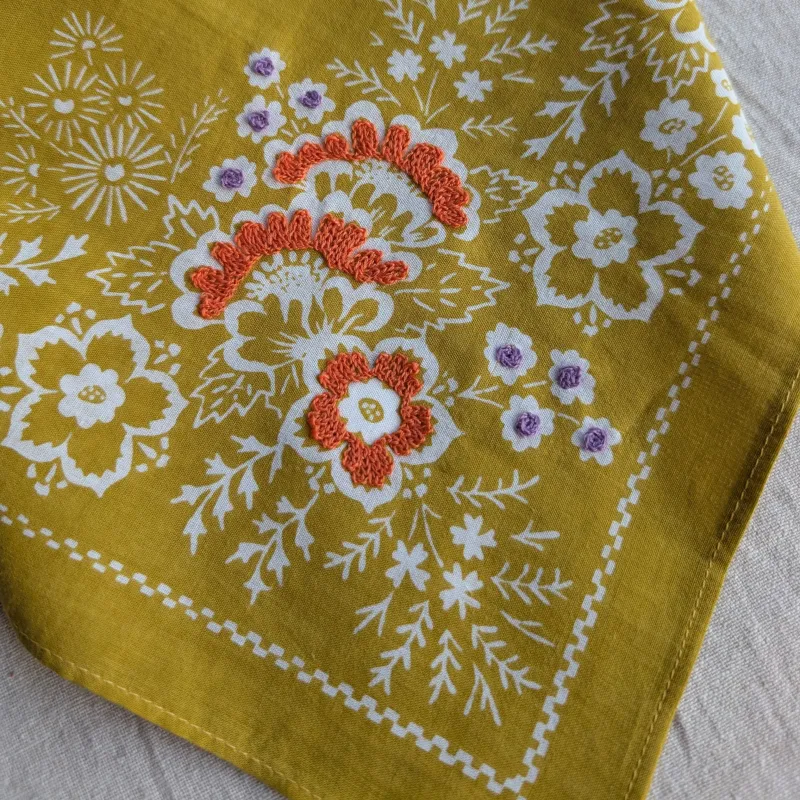 Embroidered Cotton Bandana | Chartreuse sold by Last Chance Textiles