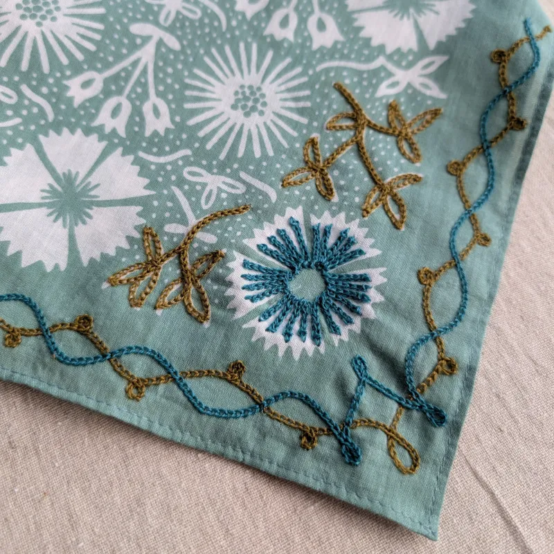 Embroidered Cotton Bandana | Blue Sage sold by Last Chance Textiles