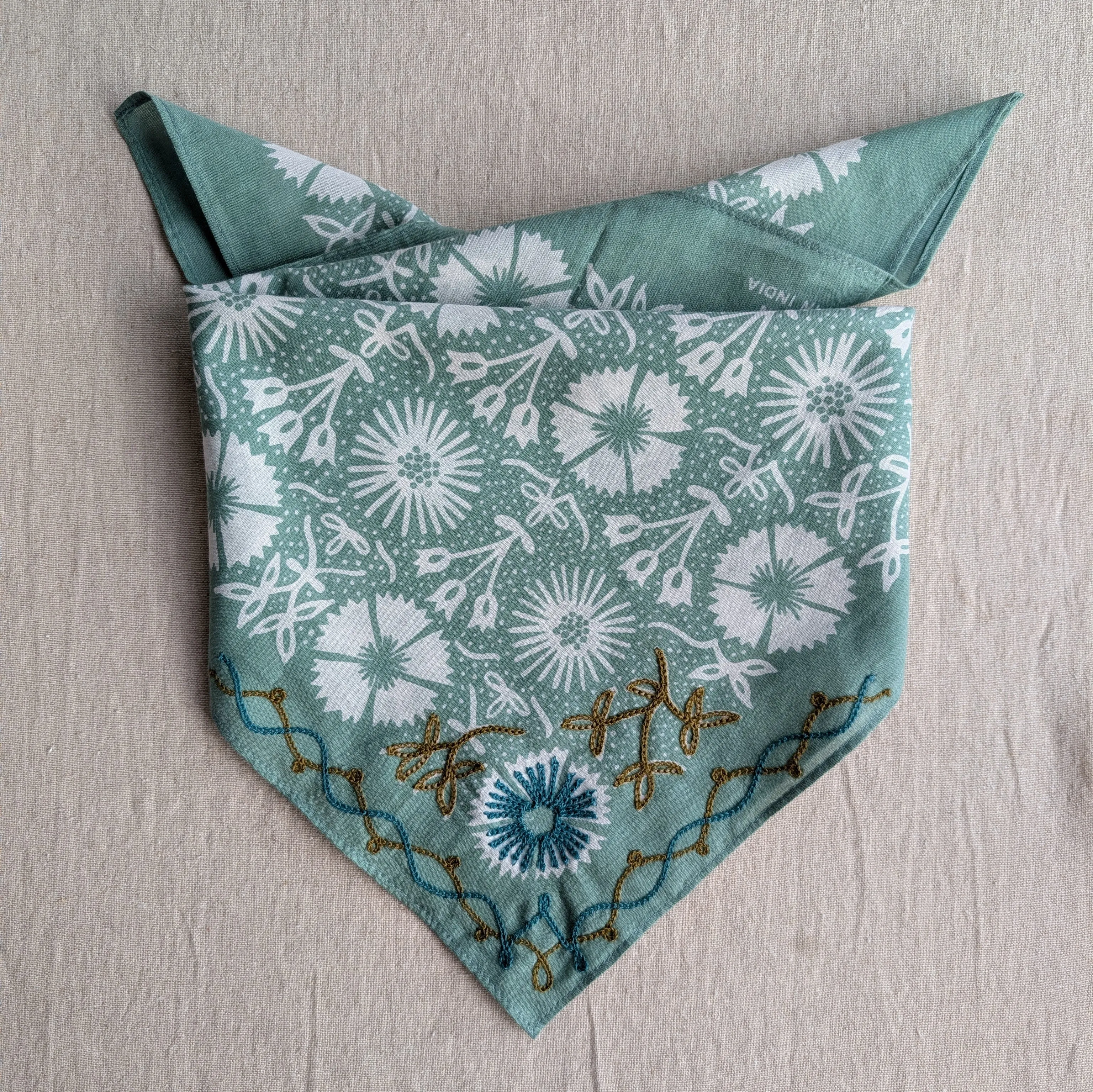 Embroidered Cotton Bandana | Blue Sage sold by Last Chance Textiles product image thumbnail 2