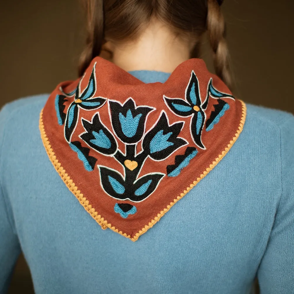 Chainstitch Silk Noil Bandana | Redwood Tulips sold by Last Chance Textiles product image thumbnail 2