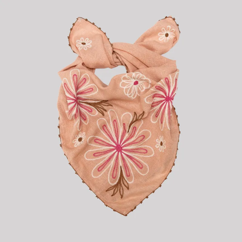 Chainstitch Silk Noil Bandana  | Ash Pink Daisies sold by Last Chance Textiles