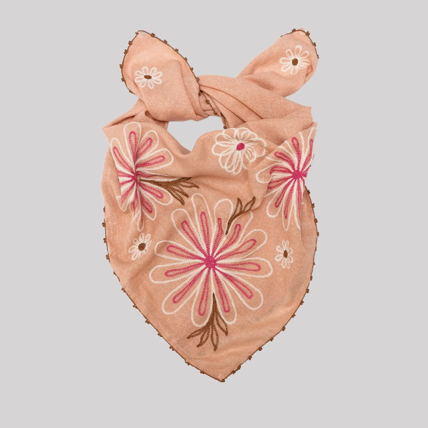 Chainstitch Silk Noil Bandana | Ash Pink Daisies sold by Last Chance Textiles