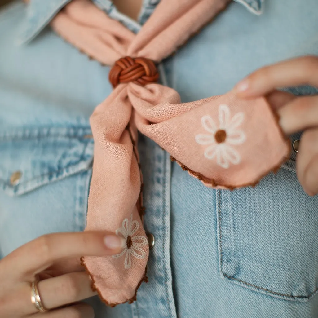 Chainstitch Silk Noil Bandana | Ash Pink Daisies sold by Last Chance Textiles product image thumbnail 4