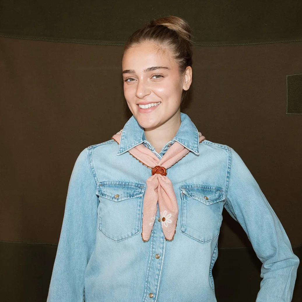 Chainstitch Silk Noil Bandana | Ash Pink Daisies sold by Last Chance Textiles product image thumbnail 2