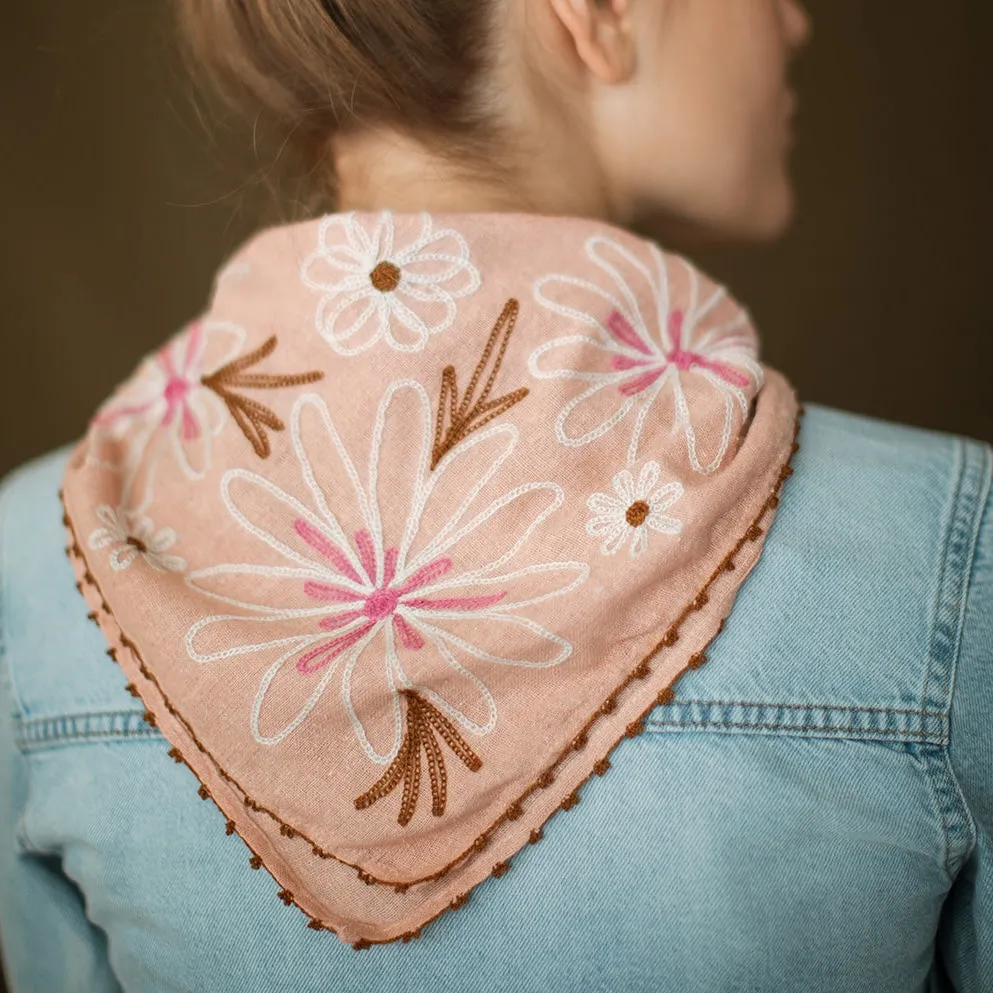 Chainstitch Silk Noil Bandana | Ash Pink Daisies sold by Last Chance Textiles product image thumbnail 3