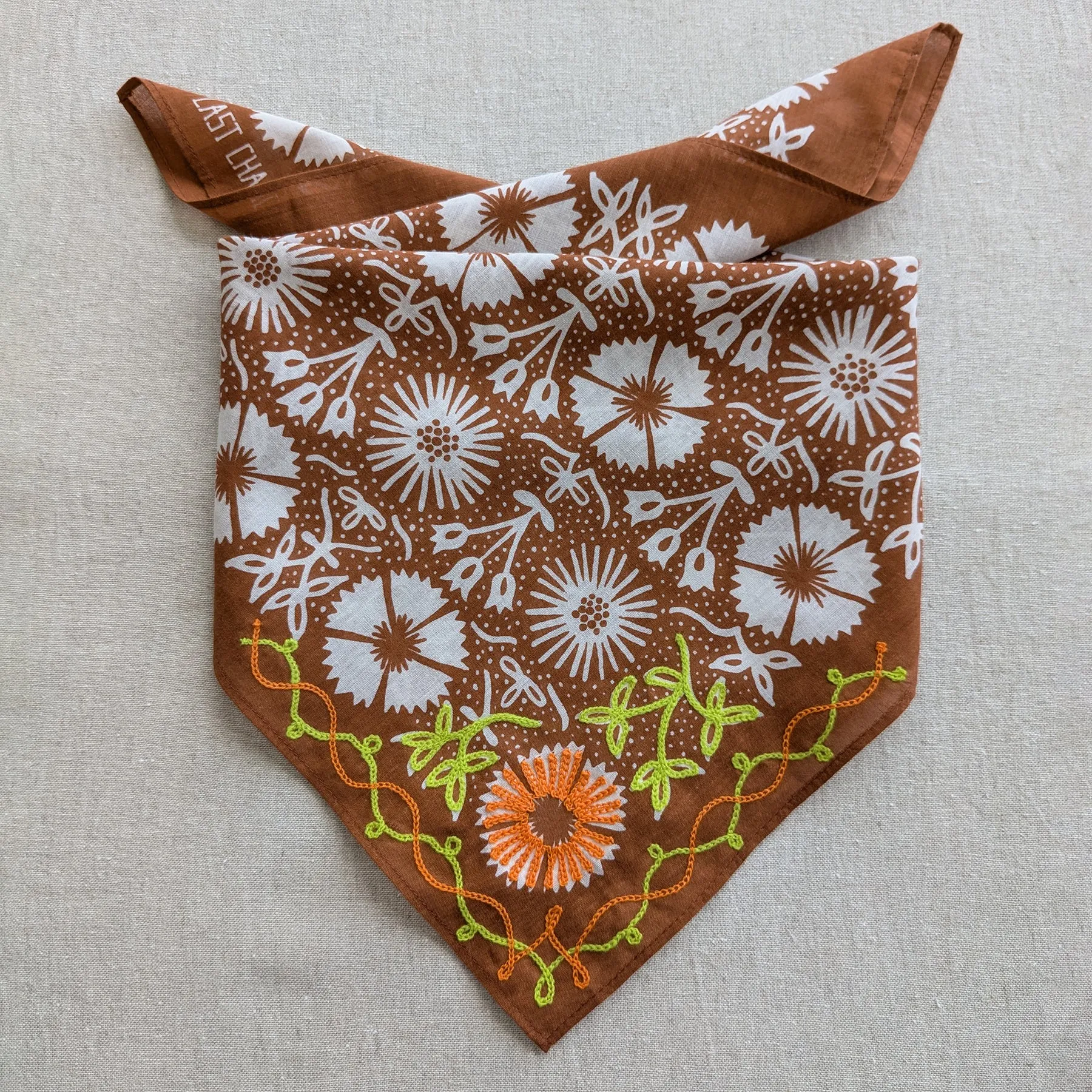 Embroidered Cotton Bandana | Aster - Tobacco sold by Last Chance Textiles product image thumbnail 2