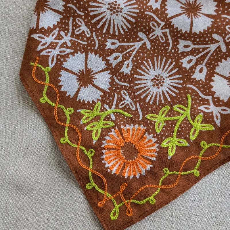 Embroidered Cotton Bandana | Aster - Tobacco made by Last Chance Textiles