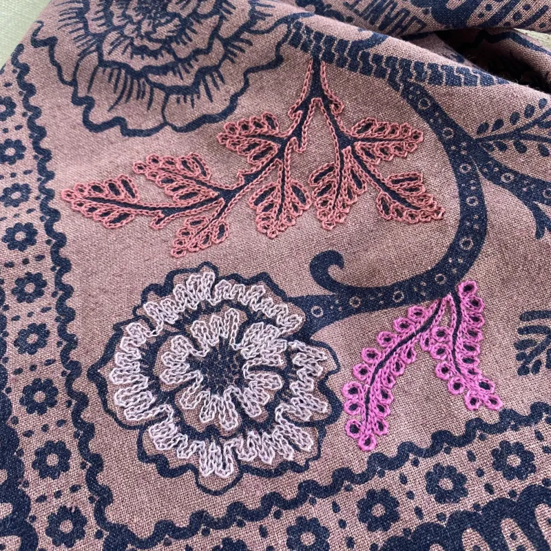 Embroidered Silk Bandana | Viola sold by Last Chance Textiles