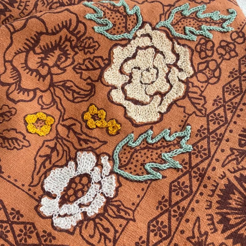 Embroidered Silk Bandana | Rosey - Golden Oak sold by Last Chance Textiles