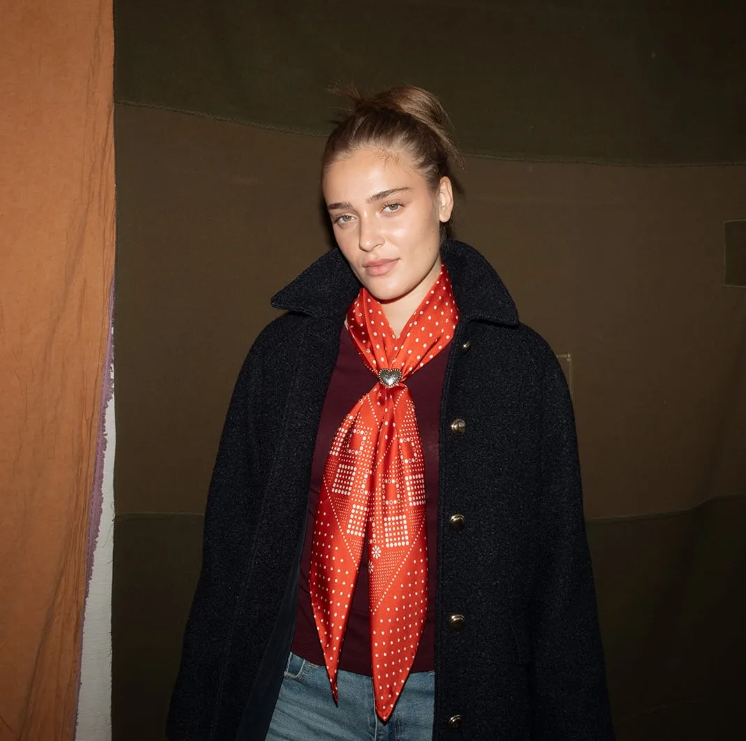 Silk Twill Scarf - Daisy in Chili sold by Last Chance Textiles product image thumbnail 2