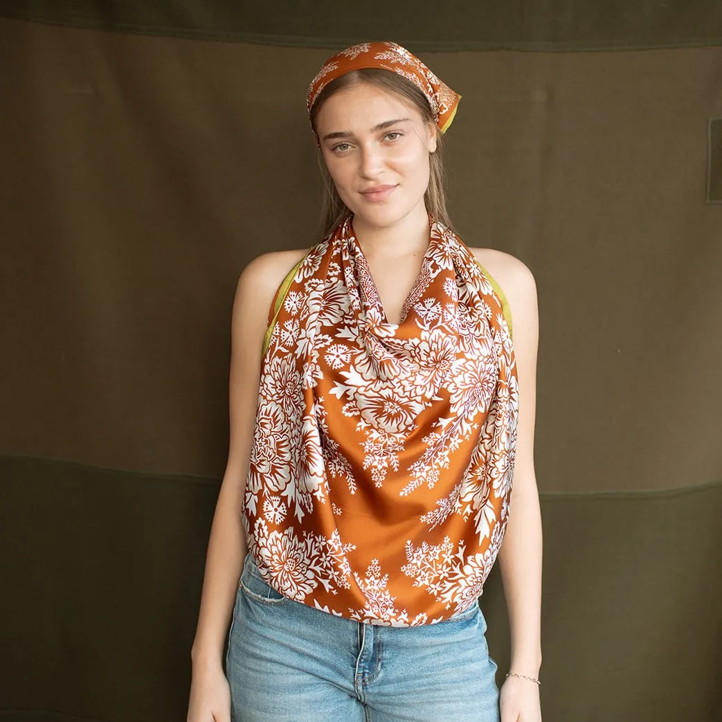 Silk Twill Scarf - Blossom in Tobacco sold by Last Chance Textiles product image thumbnail 2