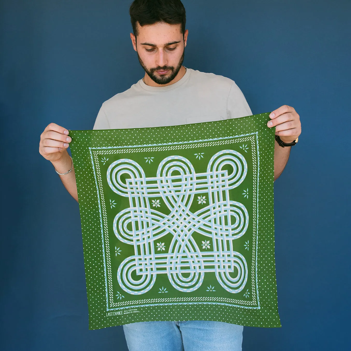 Cotton Love Knot Bandana | Olive sold by Last Chance Textiles product image thumbnail 3