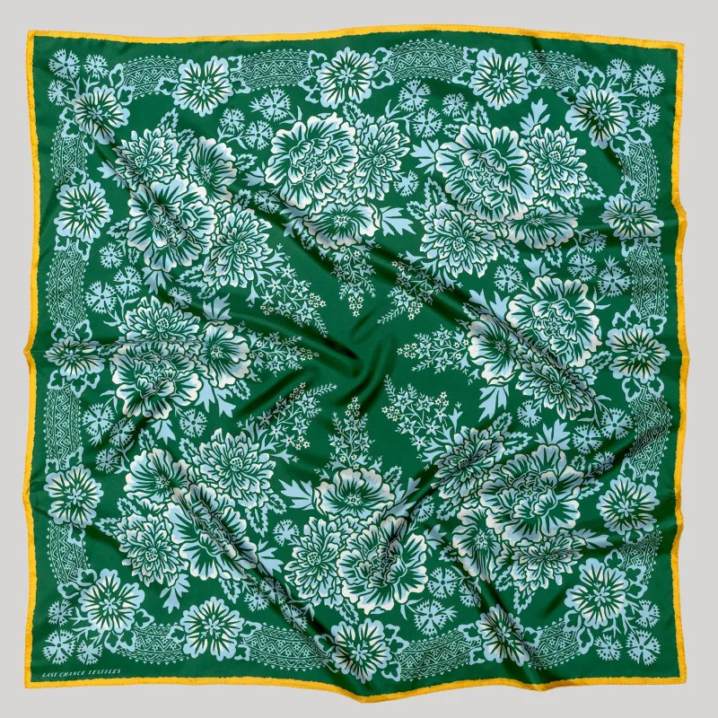 Silk Twill Scarf - Blossom in Garden Green sold by Last Chance Textiles