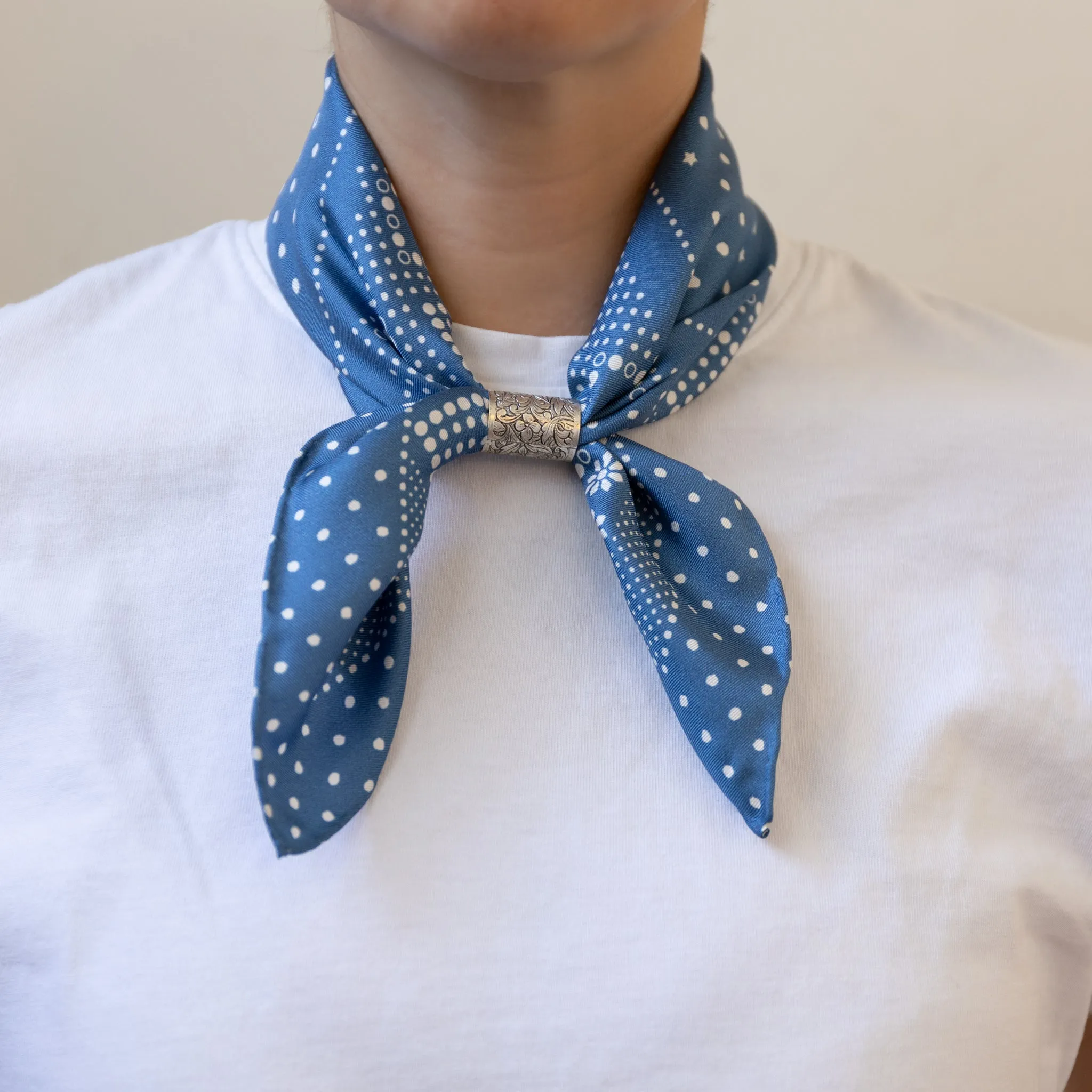 Silk Twill Scarf - Daisy in Denim Blue sold by Last Chance Textiles product image thumbnail 5