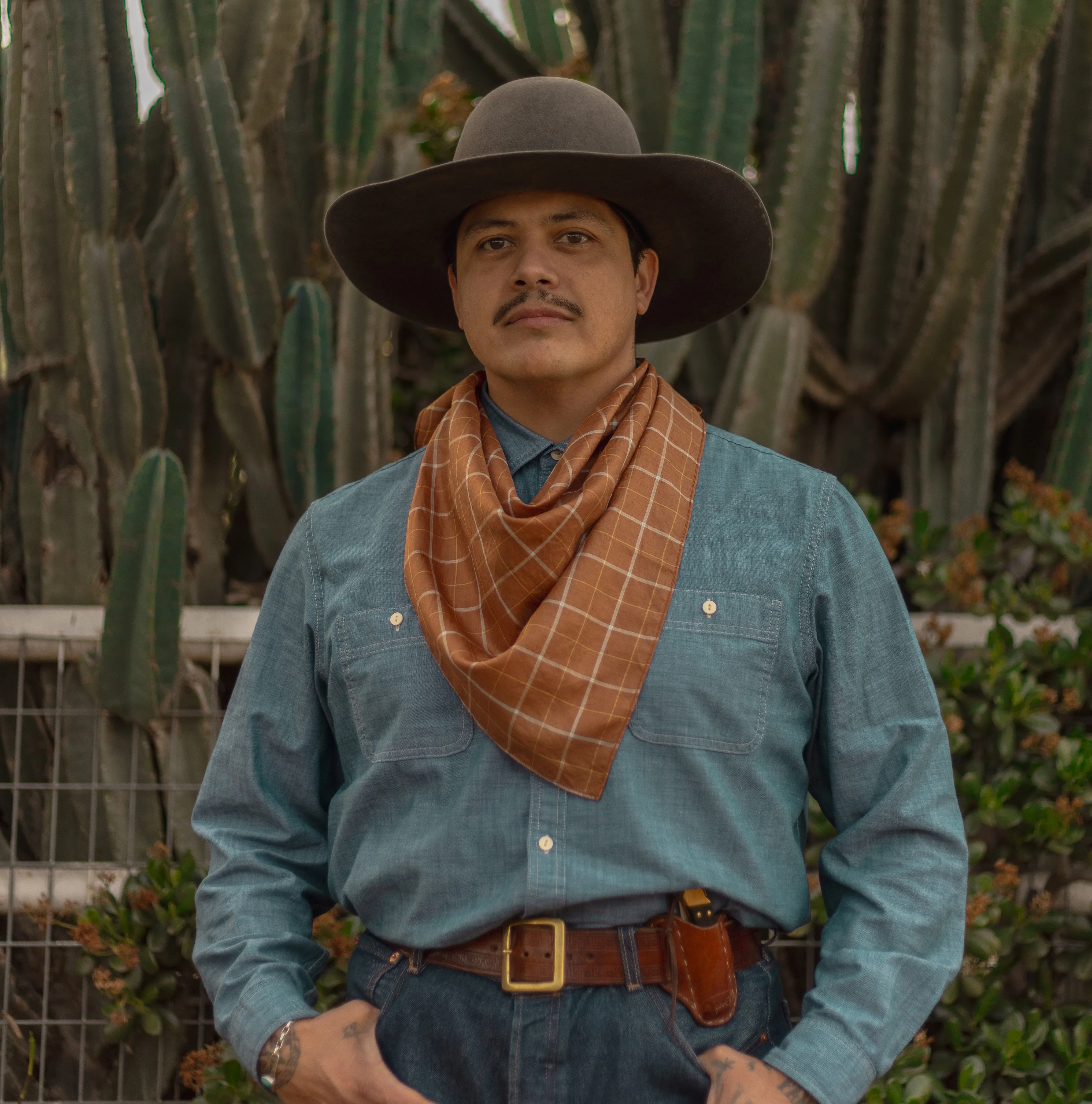 Light Silk Cowboy Scarf - Odel in Tobacco sold by Last Chance Textiles product image thumbnail 2