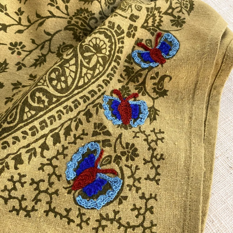 Embroidered Silk Bandana | Chebula sold by Last Chance Textiles