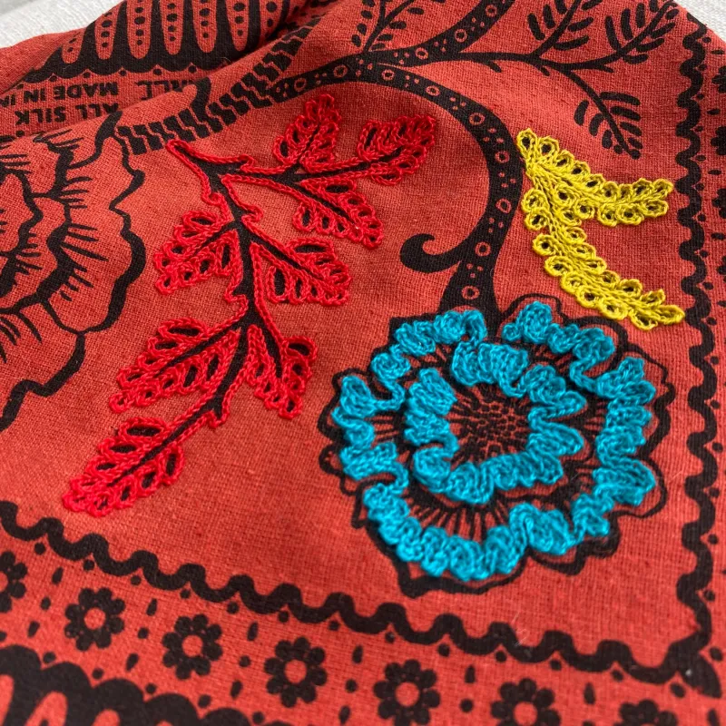 Embroidered Silk Bandana | Madder sold by Last Chance Textiles