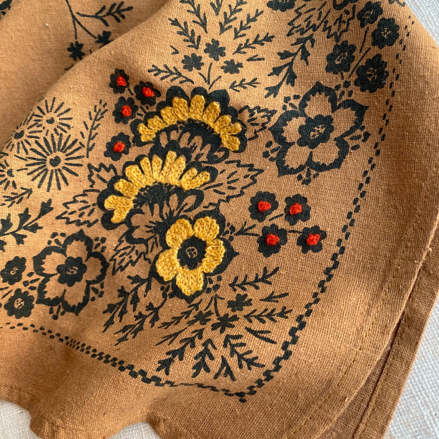 Embroidered Silk Bandana | Field - Ochre sold by Last Chance Textiles