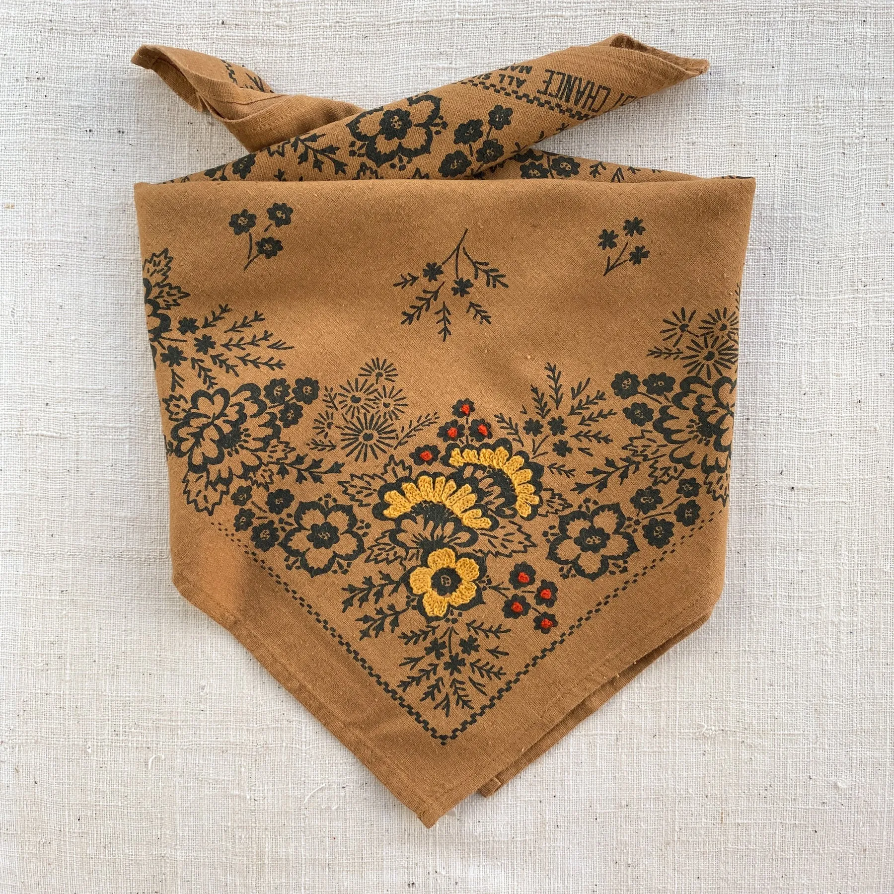 Embroidered Silk Bandana | Field - Ochre sold by Last Chance Textiles product image thumbnail 2