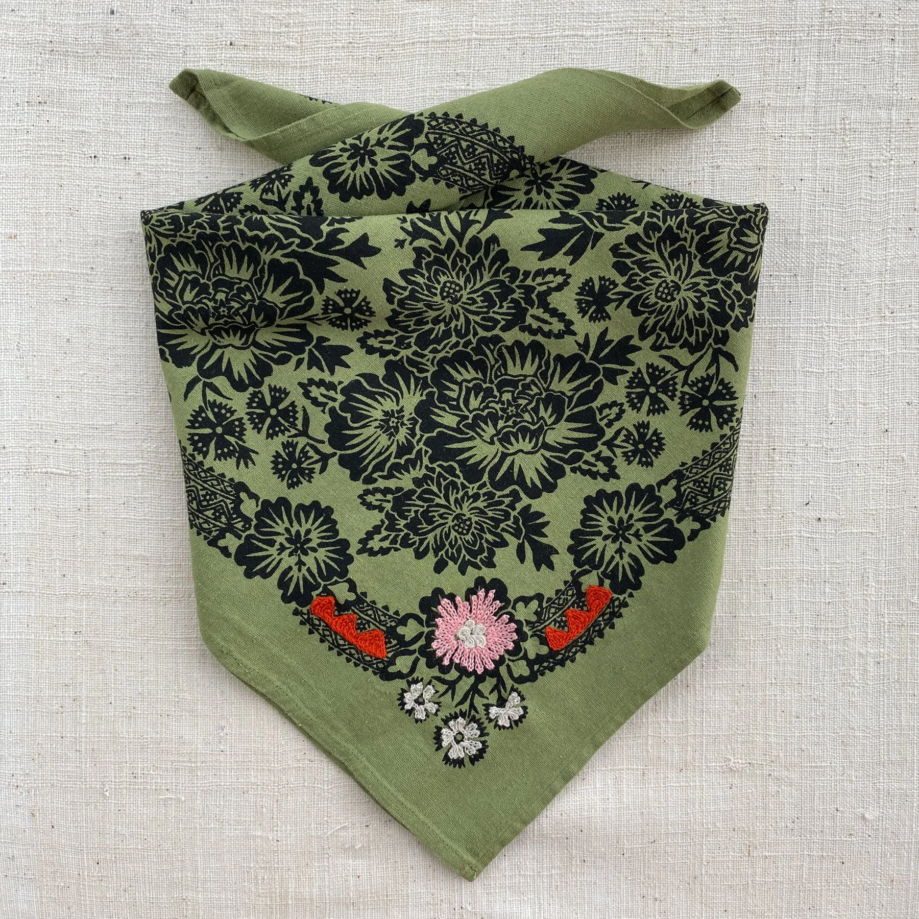 Embroidered Silk Bandana | Blossom - Grass Green sold by Last Chance Textiles product image thumbnail 2