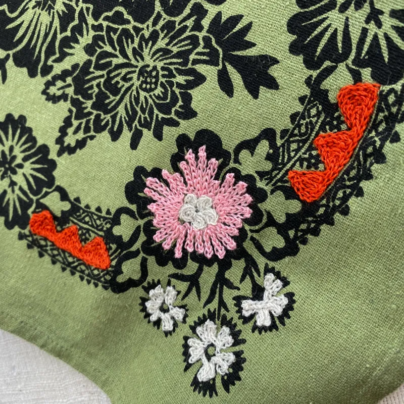 Embroidered Silk Bandana | Grass Green sold by Last Chance Textiles