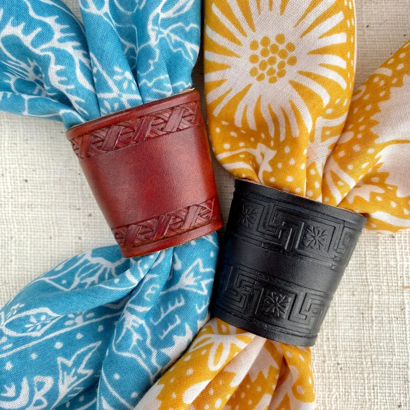 Hand-Stamped Bandana Slide made by Last Chance Textiles
