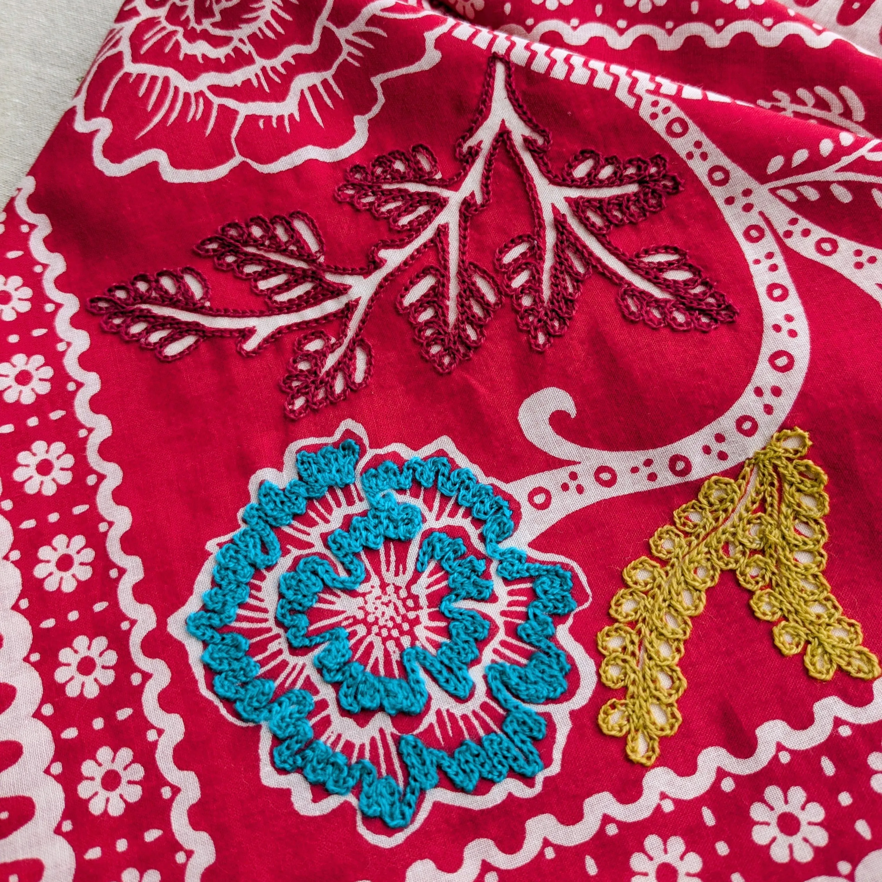 Embroidered Cotton Bandana | Ramble - Red Hot sold by Last Chance Textiles