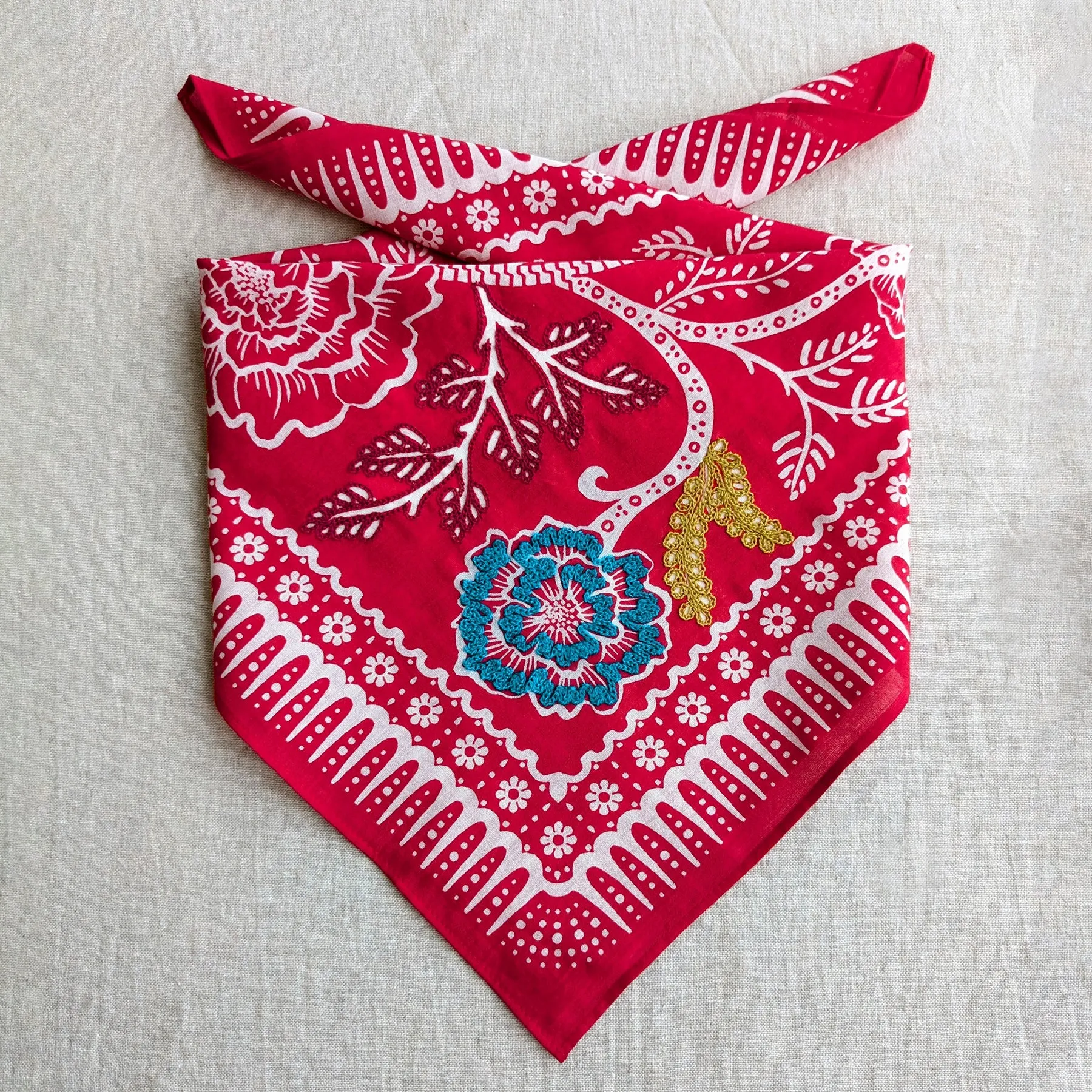 Embroidered Cotton Bandana | Ramble - Red Hot sold by Last Chance Textiles product image thumbnail 2