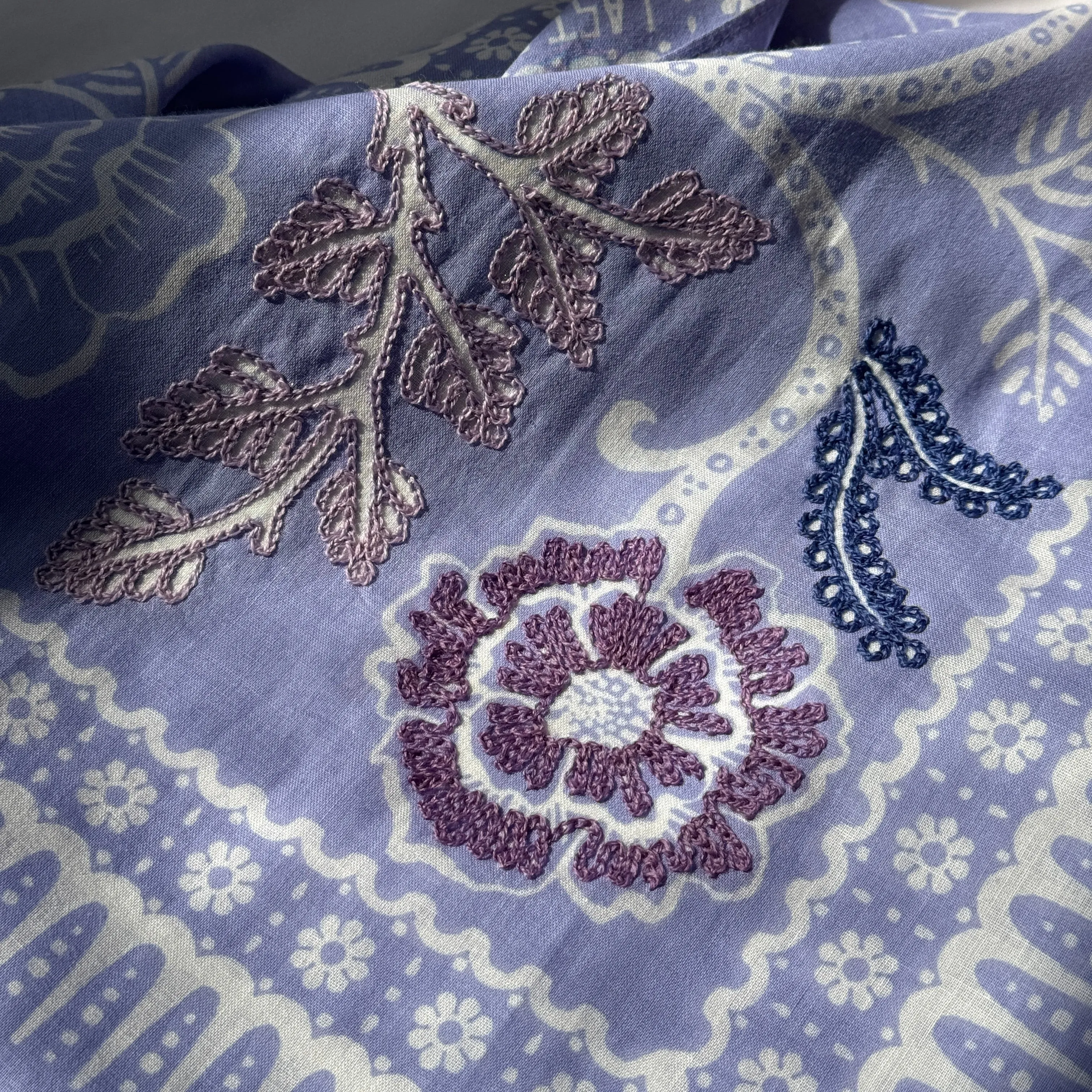 Embroidered Cotton Bandana | Ramble - Periwinkle sold by Last Chance Textiles product image thumbnail 2