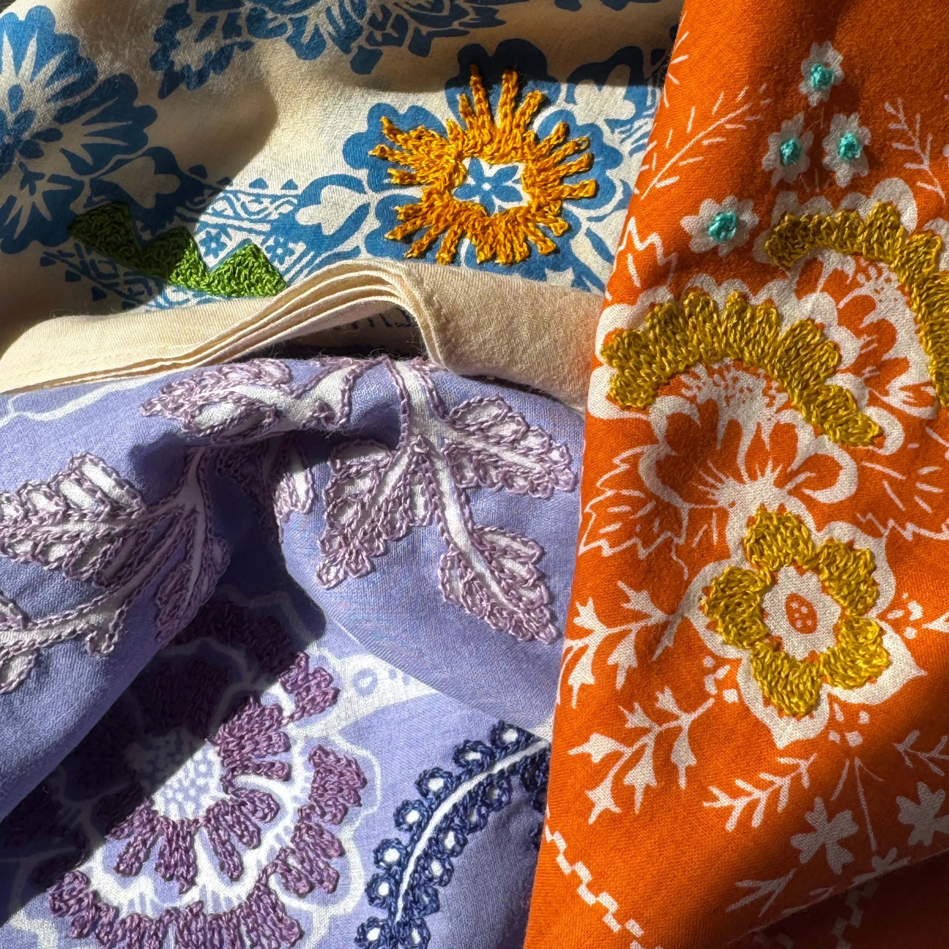Embroidered Cotton Bandana | Ramble - Periwinkle sold by Last Chance Textiles product image thumbnail 3