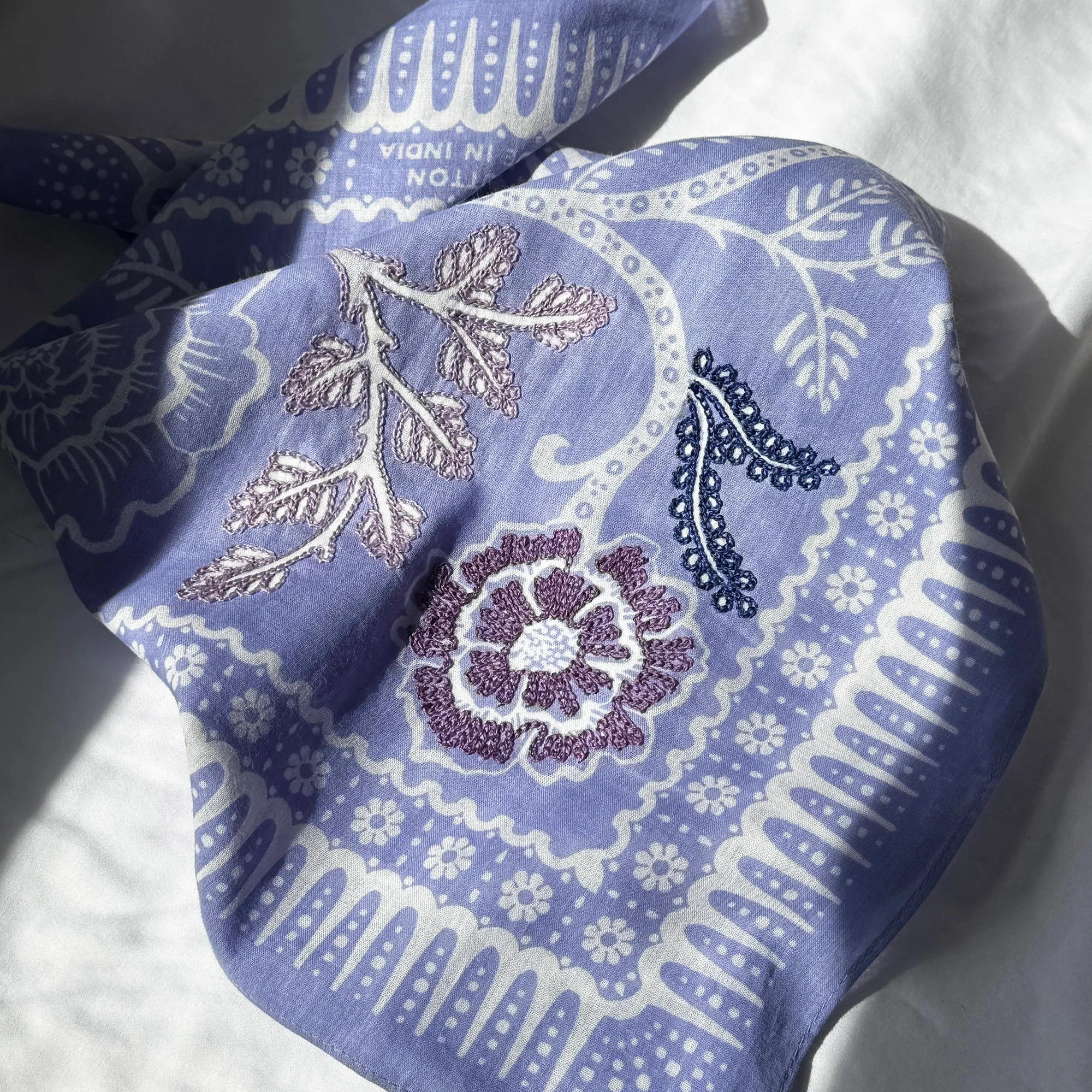 Embroidered Cotton Bandana | Ramble - Periwinkle sold by Last Chance Textiles