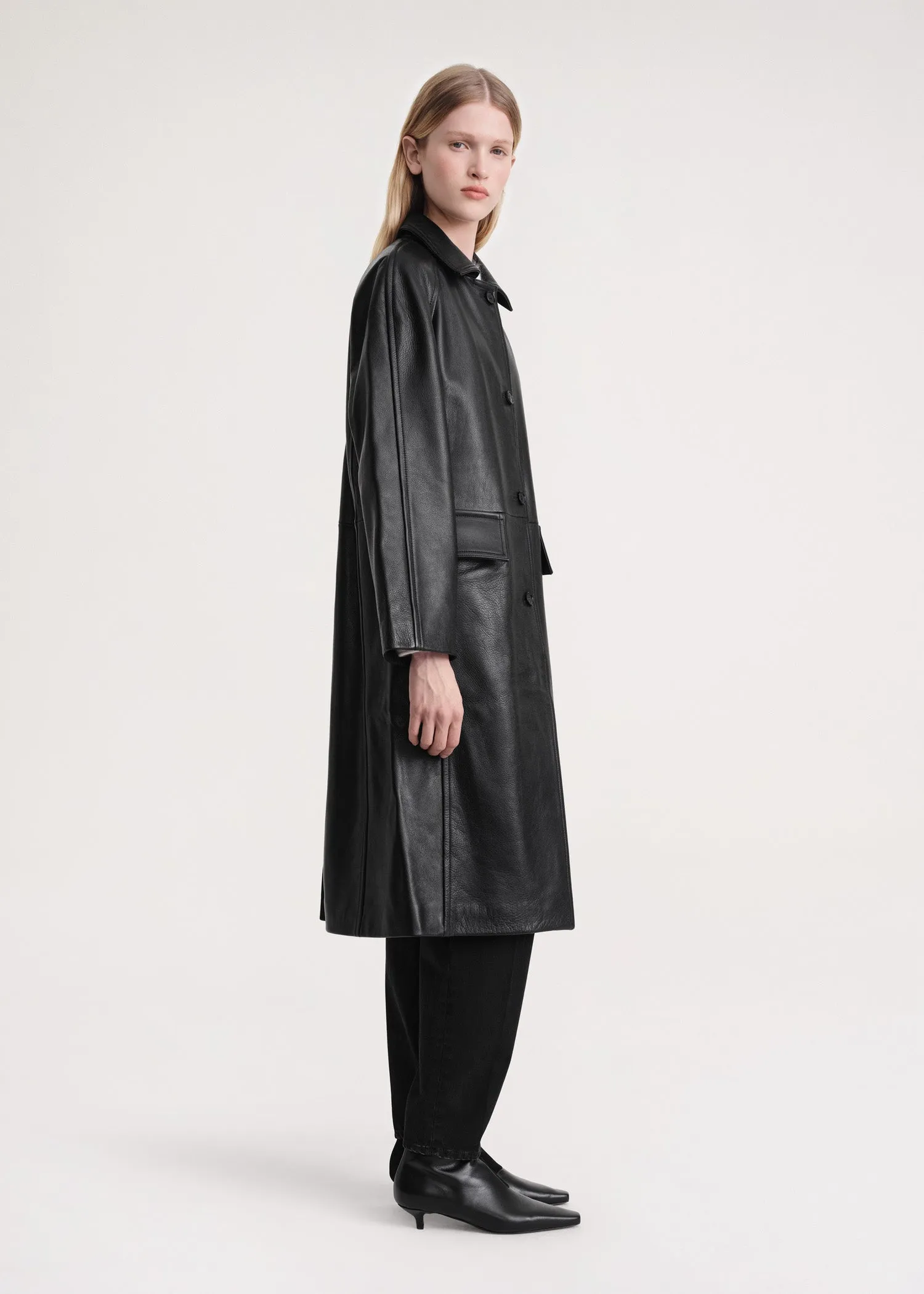 Raglan-sleeve leather coat black sold by Toteme product image thumbnail 2