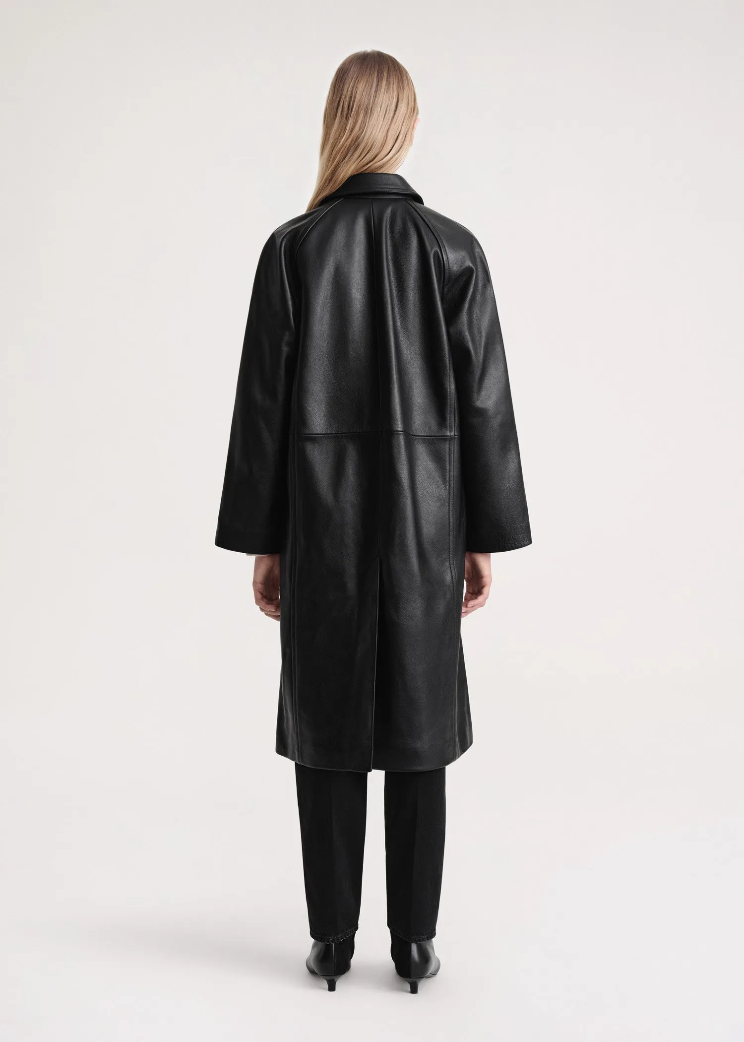 Raglan-sleeve leather coat black sold by Toteme product image thumbnail 3