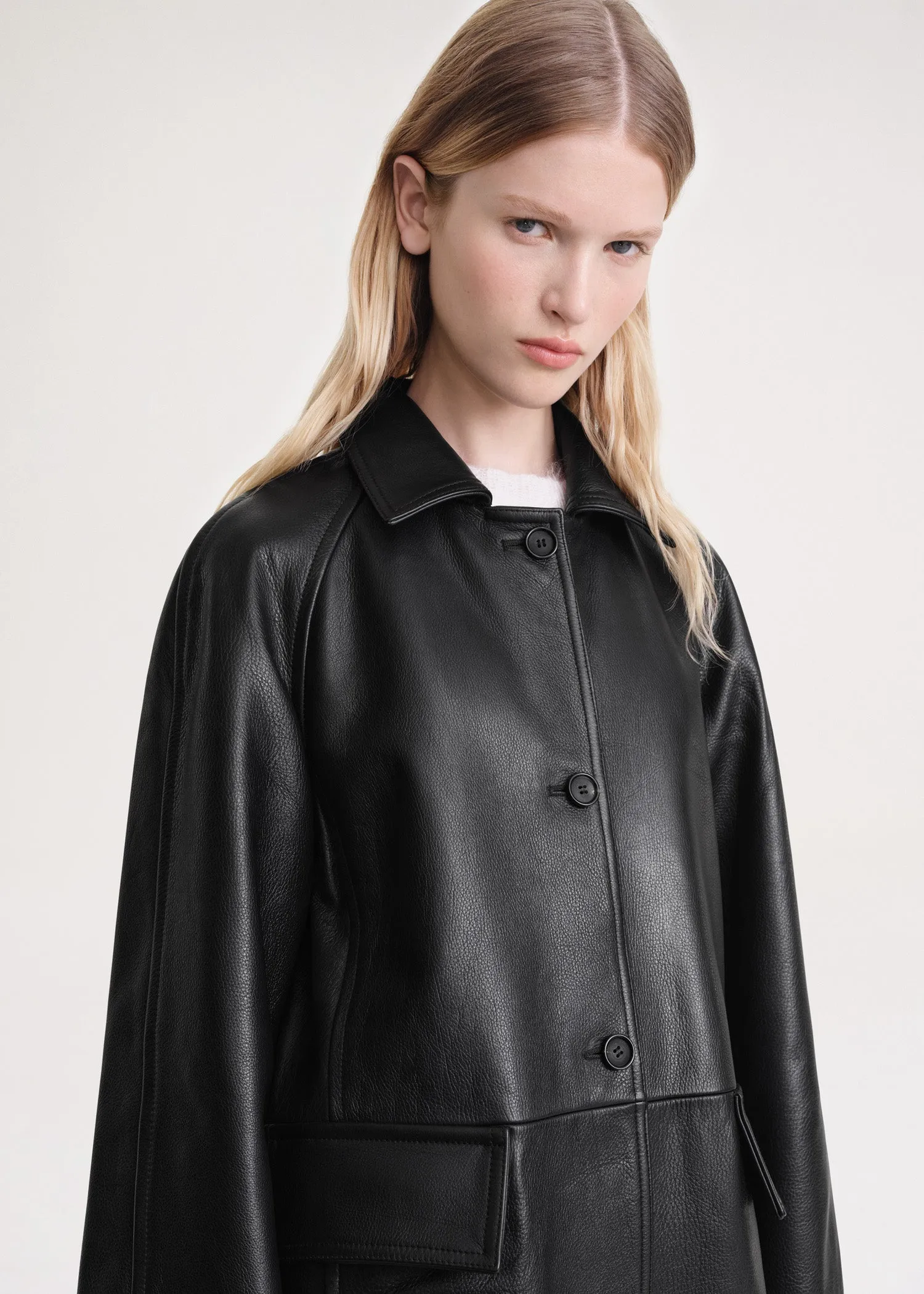 Raglan-sleeve leather coat black sold by Toteme product image thumbnail 4