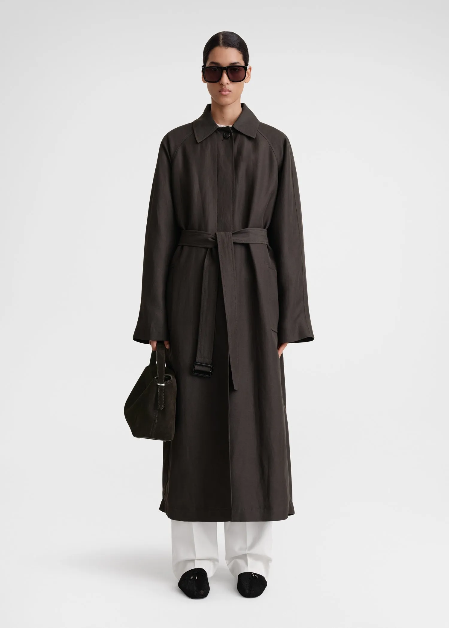 Minimalist summer coat anthracite sold by Toteme