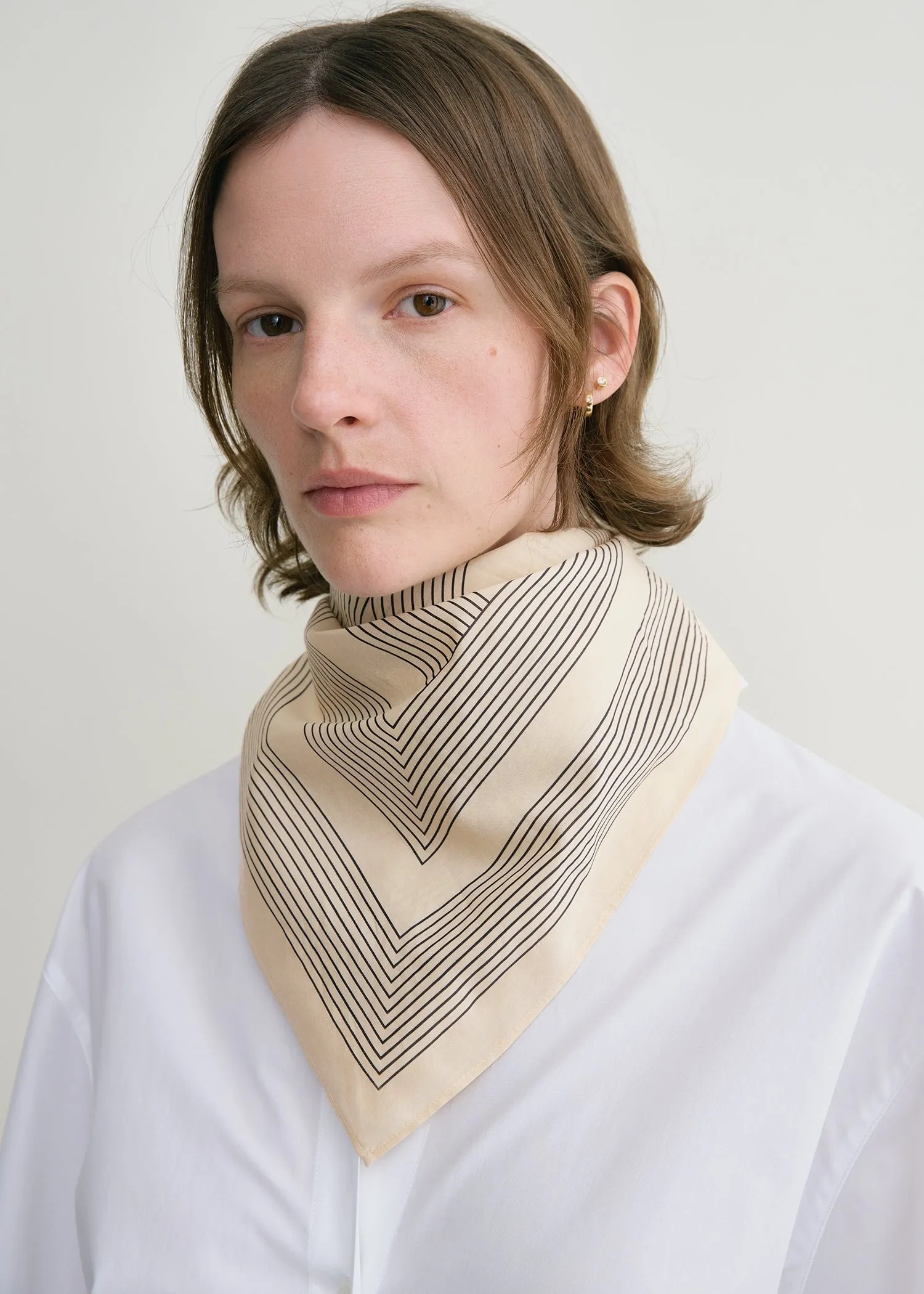 Striped monogram cotton silk scarf crème sold by Toteme product image thumbnail 2