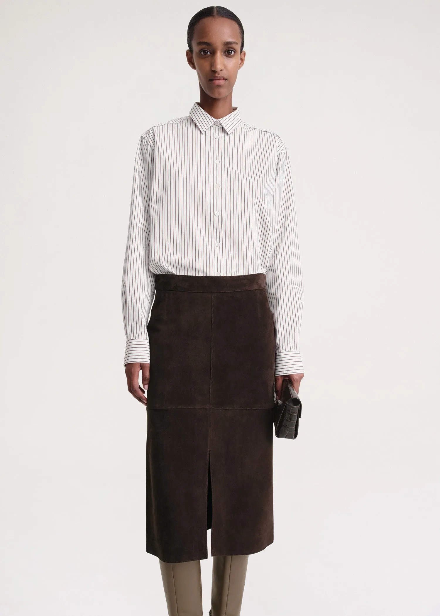 Paneled suede skirt chocolate sold by Toteme product image thumbnail 4