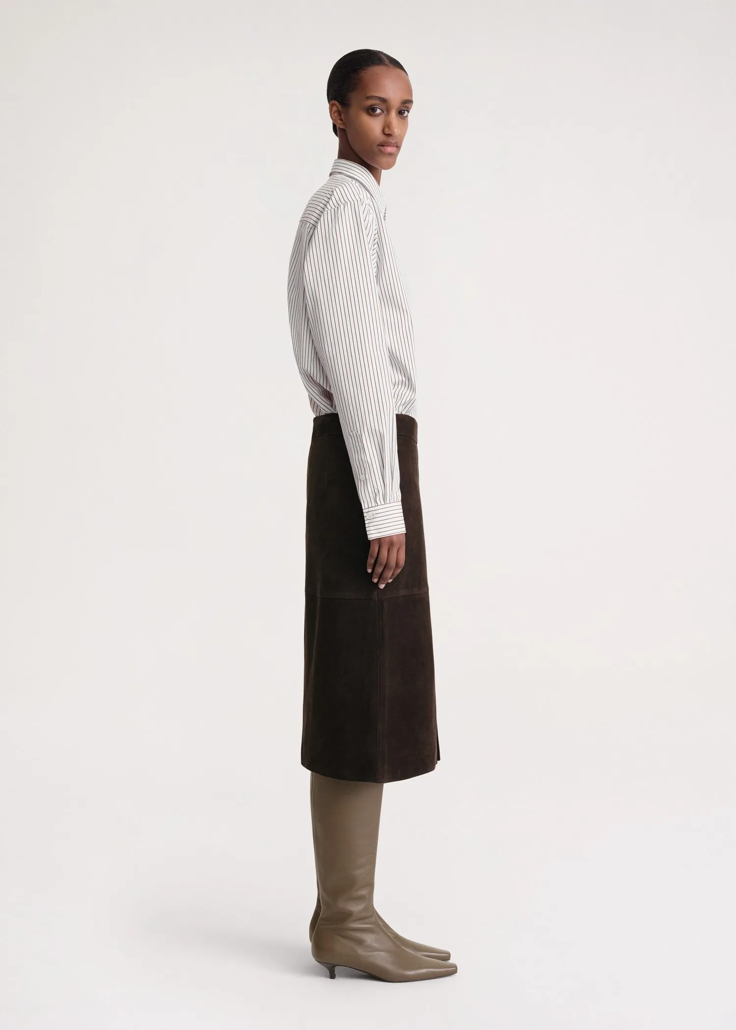 Paneled suede skirt chocolate sold by Toteme product image thumbnail 2