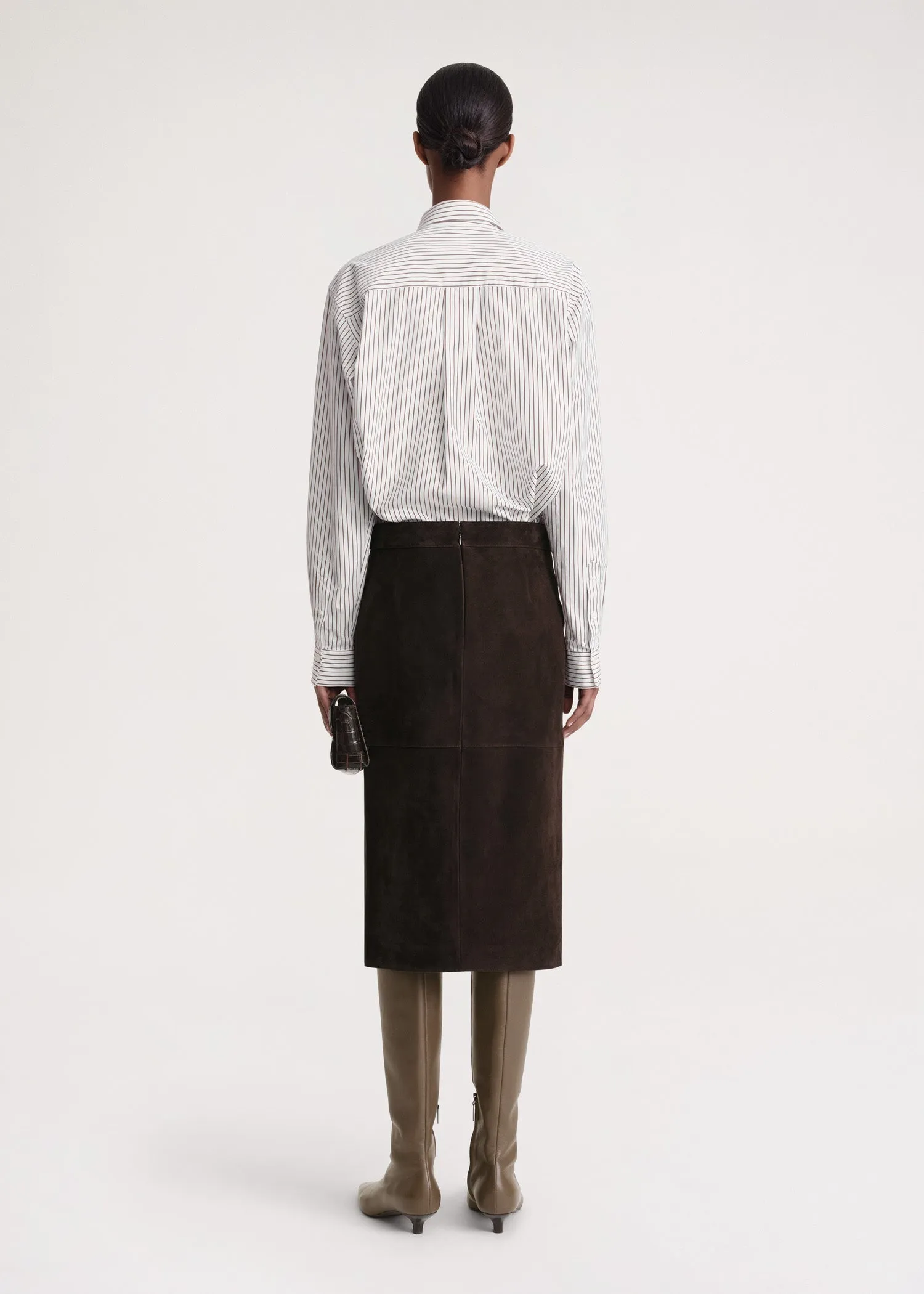 Paneled suede skirt chocolate sold by Toteme product image thumbnail 3