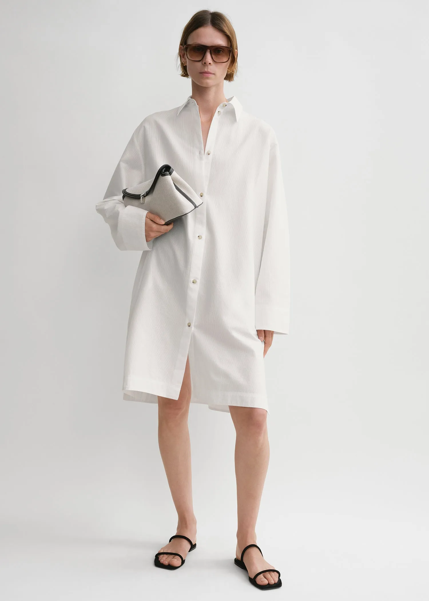 Jacquard stripe tunic shirt white sold by Toteme