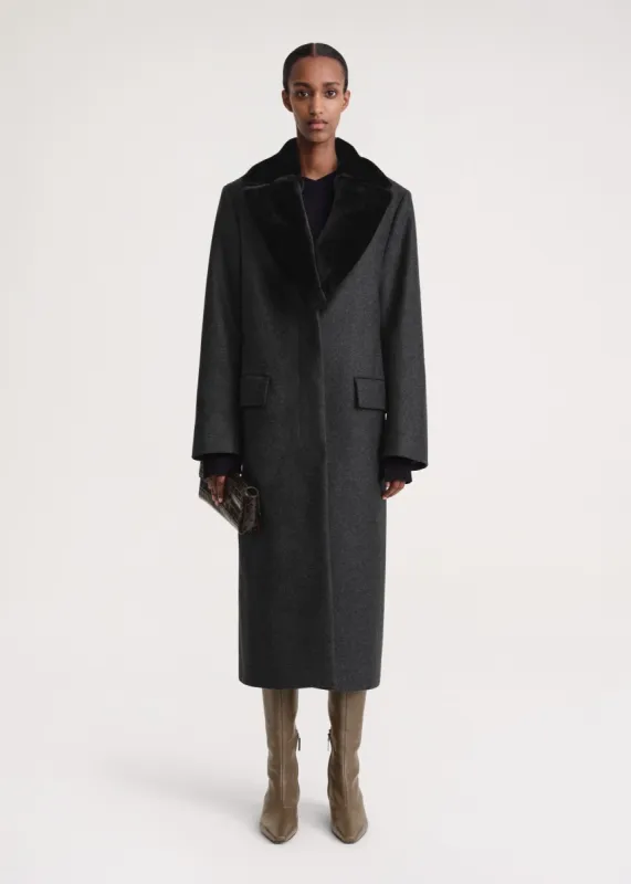 Shearling-collar coat charcoal mélange sold by Toteme