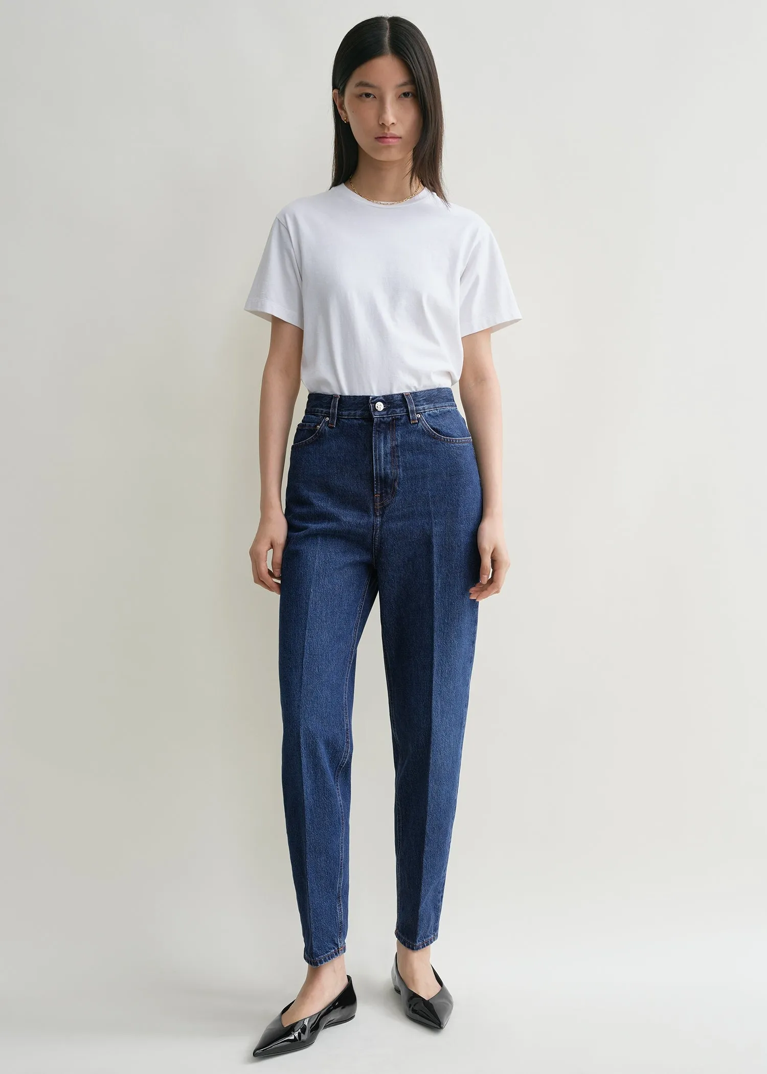 Tapered leg denim dark blue sold by Toteme