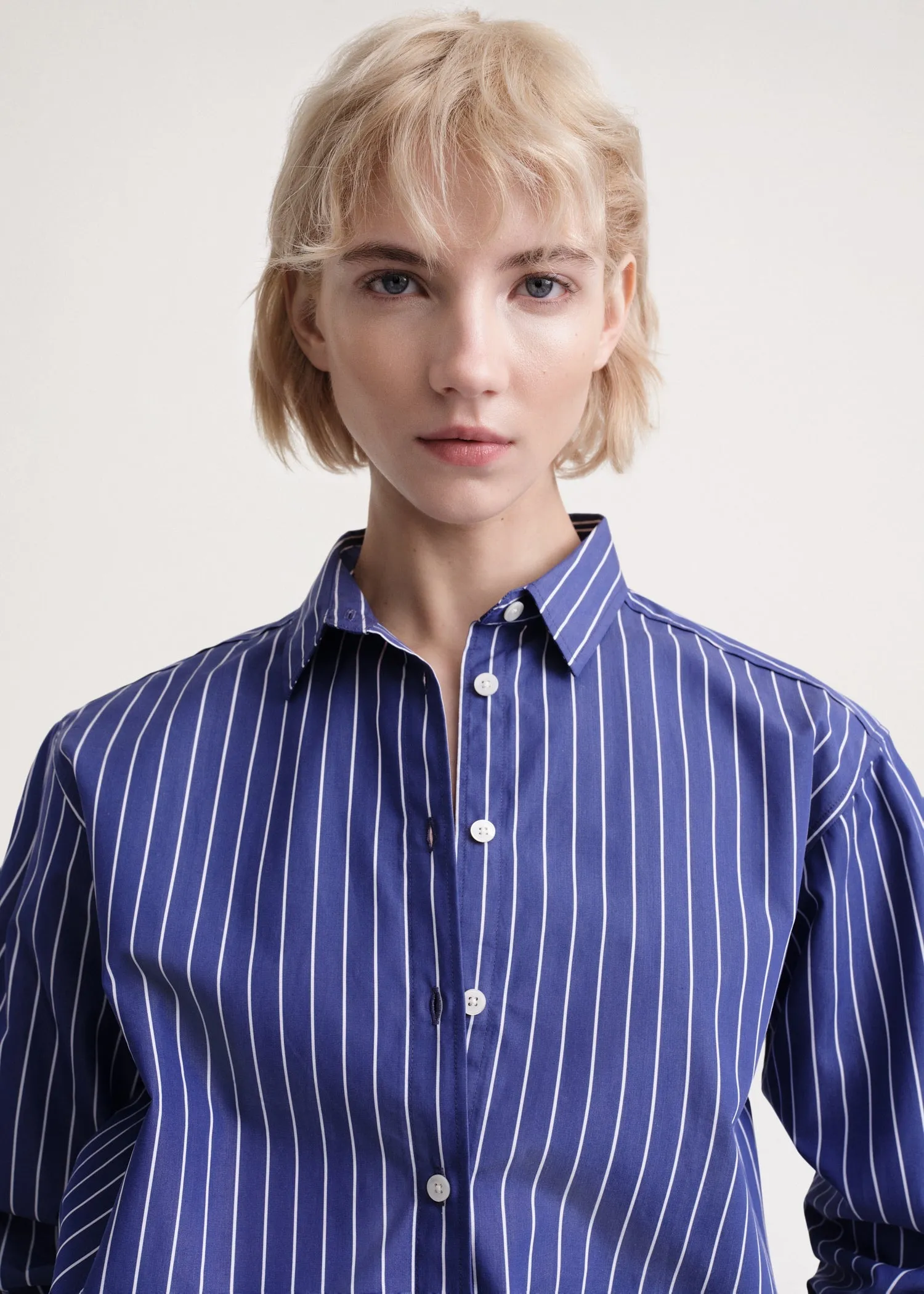 Signature cotton shirt navy pinstripe sold by Toteme product image thumbnail 4