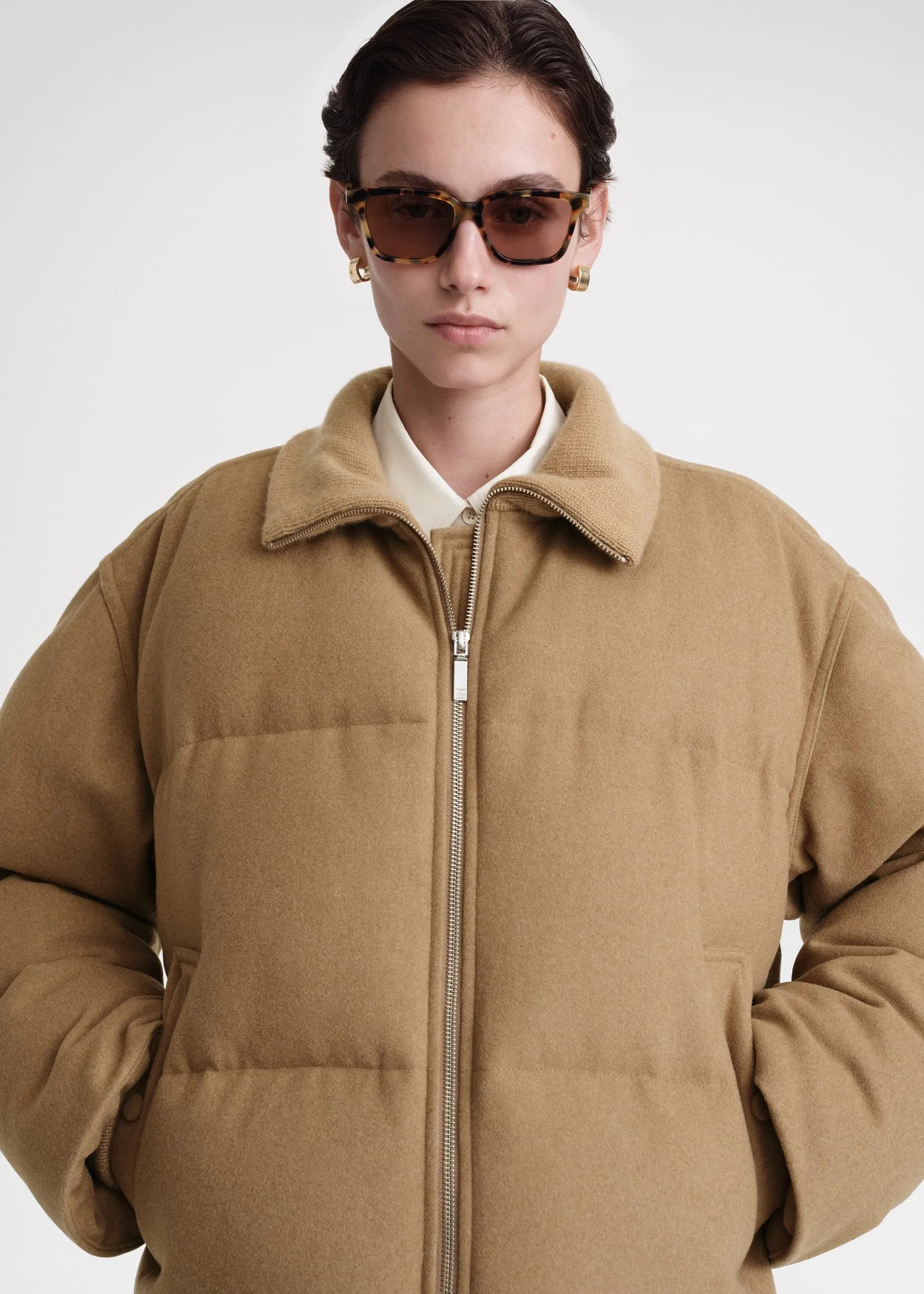 Flannel puffer jacket biscuit mélange sold by Toteme product image thumbnail 4