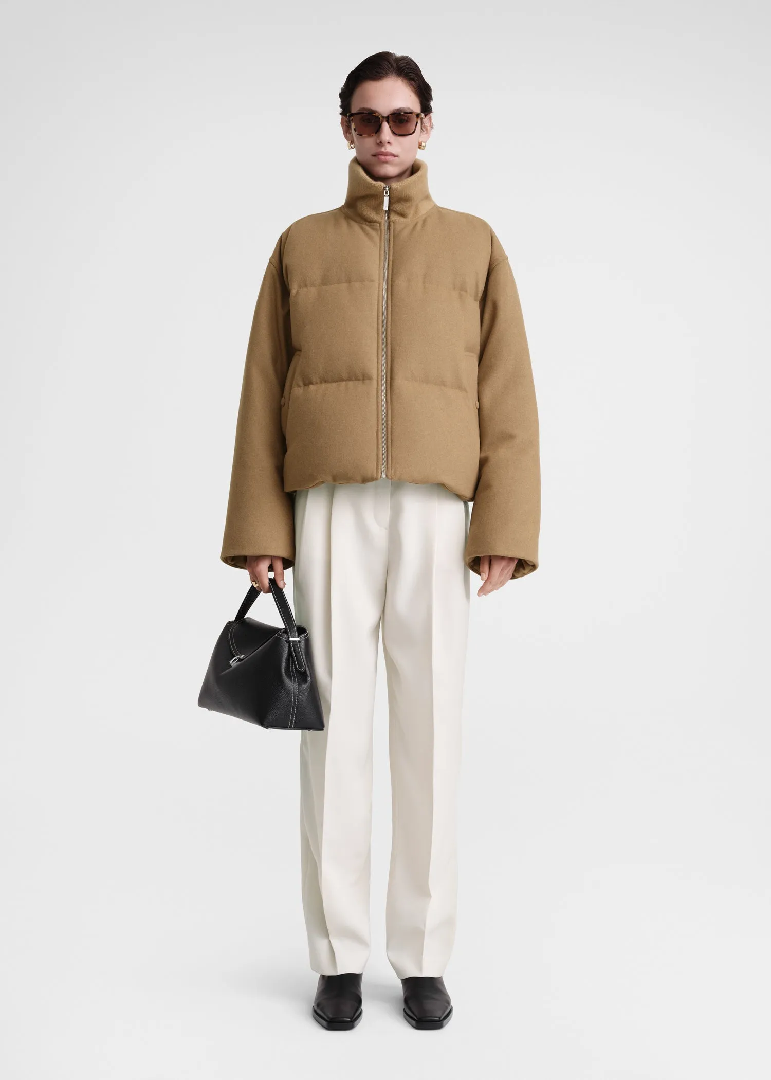 Flannel puffer jacket biscuit mélange sold by Toteme