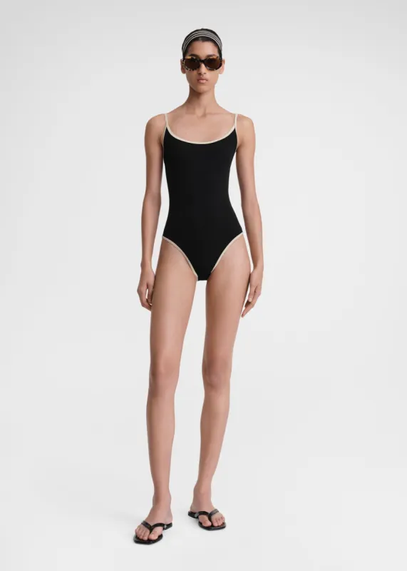 Stripe edge swimsuit black made by Toteme