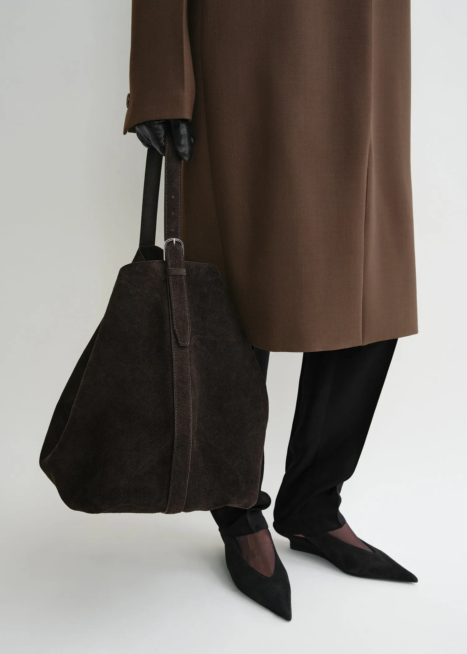 Belted suede tote espresso sold by Toteme product image thumbnail 3