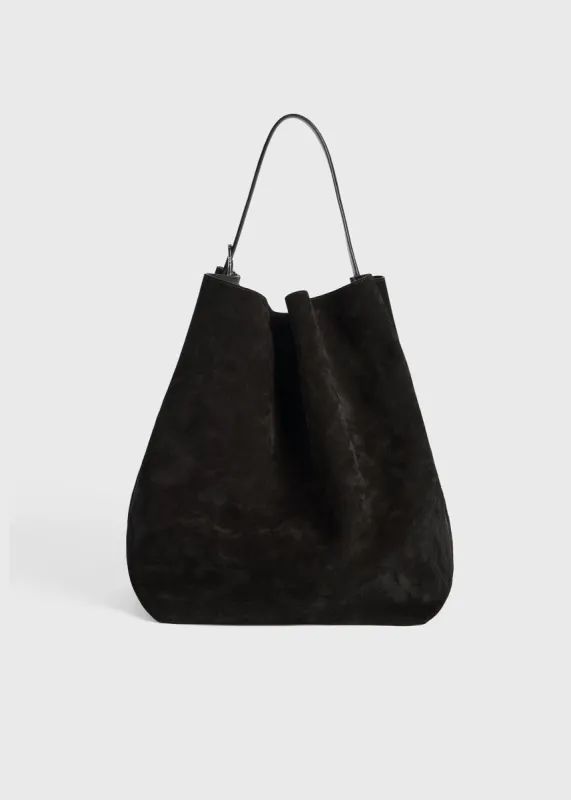 Belted suede tote espresso sold by Toteme